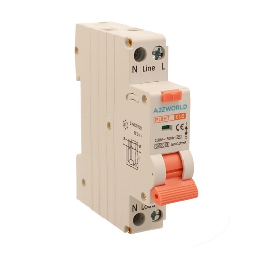 [GB67716] RCBO Interruttore Magnetotermico Differenziale Tipo A Curva C 1P+N 1M 6000A 10mA Per Zone Umide C16A AC 230V IP20 IEC61009-1 PL8HT