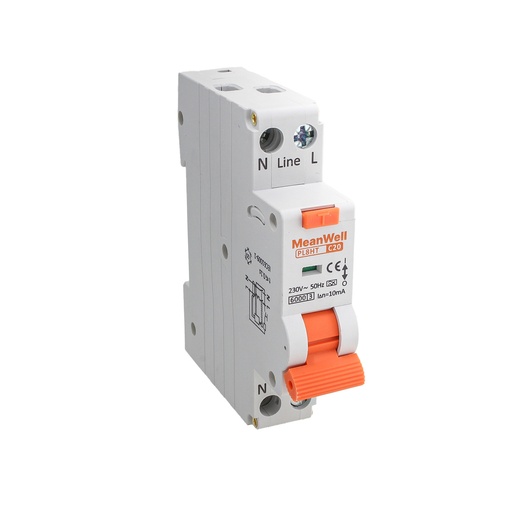 [GB67720] MeanWell RCBO Interruttore Magnetotermico Differenziale Tipo A Curva C 1P+N 1M 6000A 10mA Per Zone Umide C20A AC 230V IP20 IEC61009-1