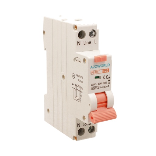 [GB67720] RCBO Interruttore Magnetotermico Differenziale Tipo A Curva C 1P+N 1M 6000A 10mA Per Zone Umide C20A AC 230V IP20 IEC61009-1 PL8HT