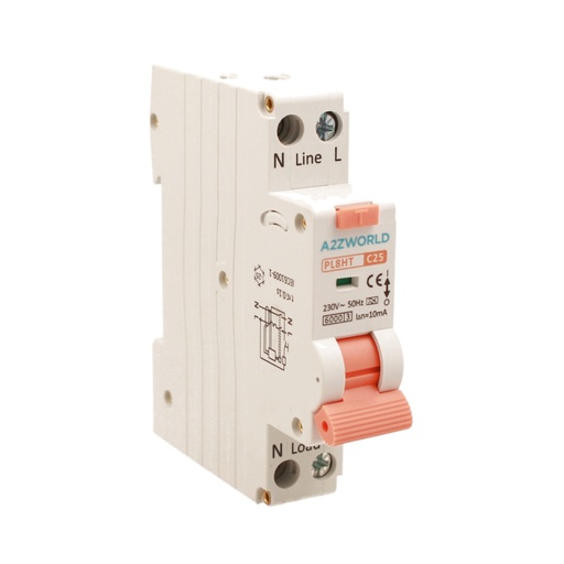 [GB67725] RCBO Interruttore Magnetotermico Differenziale Tipo A Curva C 1P+N 1M 6000A 10mA Per Zone Umide C25A AC 230V IP20 IEC61009-1 PL8HT