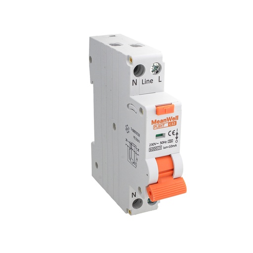 [GB67732] MeanWell RCBO Interruttore Magnetotermico Differenziale Tipo A Curva C 1P+N 1M 6000A 10mA Per Zone Umide C32A AC 230V IP20 IEC61009-1