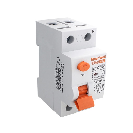 [GC15199] MeanWell RCCB Interruttore Differenziale Puro Tipo A 1P+N 2M 10000A 30mA 100A AC 230V IP20 IEC61008-1