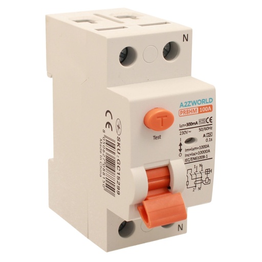 [GC15299] RCCB Interruttore Differenziale Puro Tipo A 1P+N 2M 10000A 300mA 100A AC 230V IP20 IEC61008-1 PR8HM