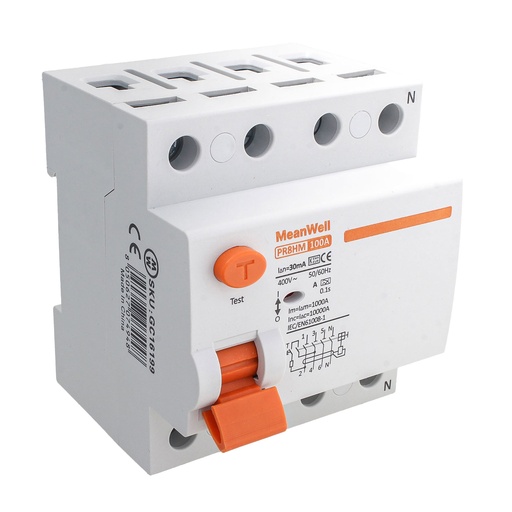[GC16199] MeanWell RCCB Interruttore Differenziale Puro Tipo A 3P+N 4M 10000A 30mA 100A AC 400V IP20 IEC61008-1
