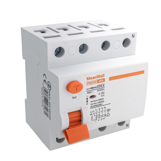 [GC16240] MeanWell RCCB Interruttore Differenziale Puro Tipo A 3P+N 4M 10000A 300mA 40A AC 400V IP20 IEC61008-1