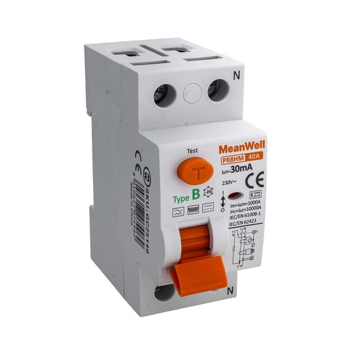 [GC25140] MeanWell RCCB Interruttore Differenziale Puro Tipo B 1P+N 2M 10000A 30mA 40A AC 230V IP20 IEC61008-1 / IEC62423
