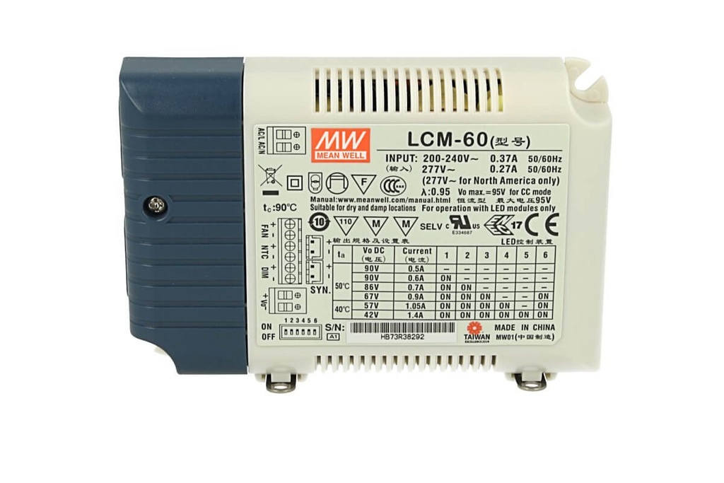 [MW-LCM-60] Led Driver CC MW MEAN WELL LCM-60 Dimmerabile 0/1-10V 10V PWM Resistance Corrente Costante Modulare 500/600/700/900/1050/1400mA