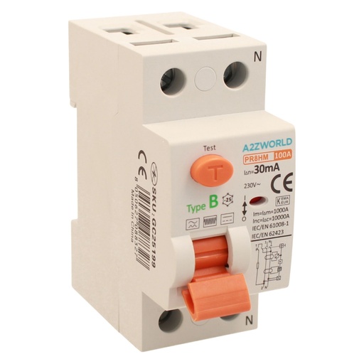 [GC25199] RCCB Interruttore Differenziale Puro Tipo B 1P+N 2M 10000A 30mA 100A AC 230V IP20 IEC61008-1 / IEC62423 PR8HM