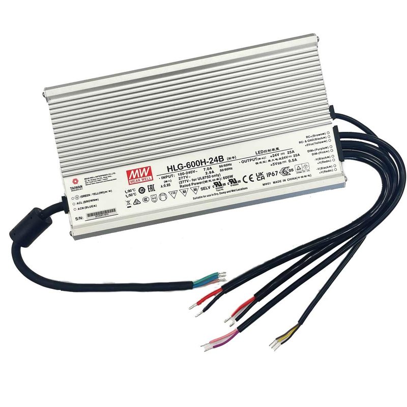 [MW-HLG-600H-24B] MW MEAN WELL HLG-600H-24B Alimentatore Led Driver CV CC IP67 Dimmerabile 600W 24V 25A Input 220V e 110V