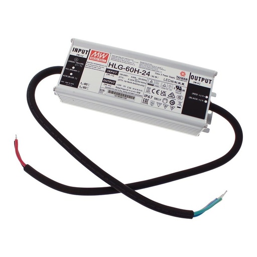 [MW-HLG-60H-24] MW MEAN WELL HLG-60H-24 Alimentatore Led Driver CV CC IP67 60W 24V 2,5A Input 220V e 110V