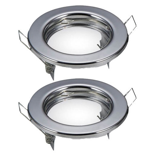 [CL0016] 2 PZ Porta Faretti LED GU10 MR16 Rotondi Fissi con Molla Cromati SKU 3586