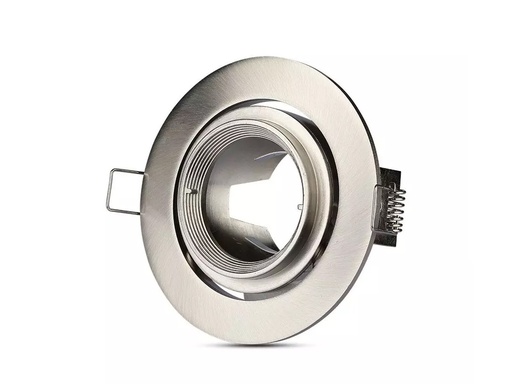 [CL0062] Porta Faretto Led GU10 MR16 Da Incasso Colore Nichel Satinato 90 Gradi Orientabile Rotondo Con Ghiera SKU-3690