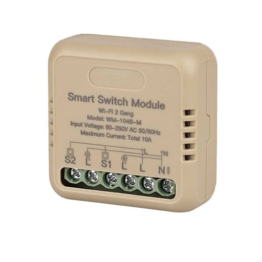 [MMC1142] Relè Passo Passo Mini Interruttore WIFI 2.4G 2 Canali 10A TUYA, Smart Life 10A AC 90-250V 50/60HZ 2200W 40X40X18mm IP20