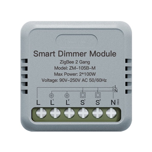 [MMC1252] Mini Triac Dimmer ZigBee 3.0, 2 Canali 1A, TUYA, Smart Life, AC 90-250V 50/60HZ 2X100W 40X40X18mm IP20
