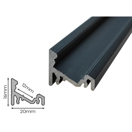 [BAZ2016BM2] 2 Metri Profilo Barra Alluminio Angolare 30/60 Gradi Colore Nero 20X16mm Interno 12mm