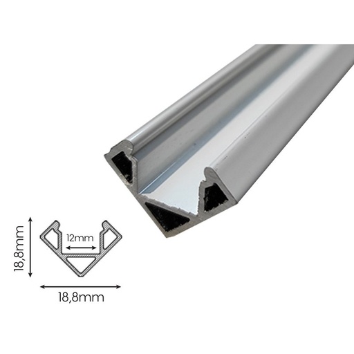 [BAZ1919WM2] 2 Metri Profilo Barra Alluminio Angolare 45 Gradi Colore Bianco 18,8X18,8mm Interno 12mm