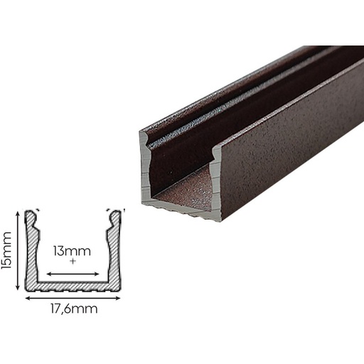 [BAZ1715CM2] 2 Metri Profilo Barra Alluminio Anodizzato Alta Profonda 17,6X15mm Colore Corten Interno 13mm