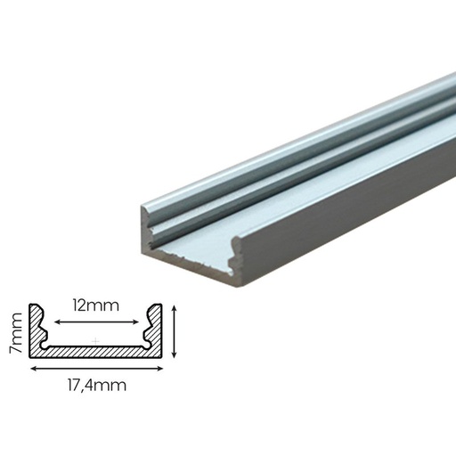 [BAZ1707WM2] 2 Metri Profilo Barra Alluminio Anodizzato Standard 17,4X7mm Colore Bianco Interno 12mm