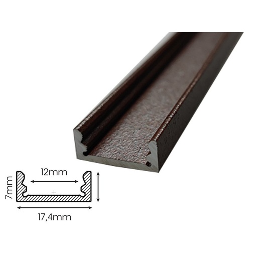 [BAZ1707CM2] 2 Metri Profilo Barra Alluminio Anodizzato Standard 17,4X7mm Colore Corten Interno 12mm