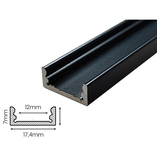[BAZ1707BM2] 2 Metri Profilo Barra Alluminio Anodizzato Standard 17,4X7mm Colore Nero Interno 12mm