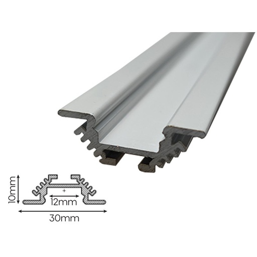 [BAZ3010WM2] 2 Metri Profilo Barra Alluminio Corner Da Incasso Con Molla Colore Bianco 30X10mm Interno 12mm