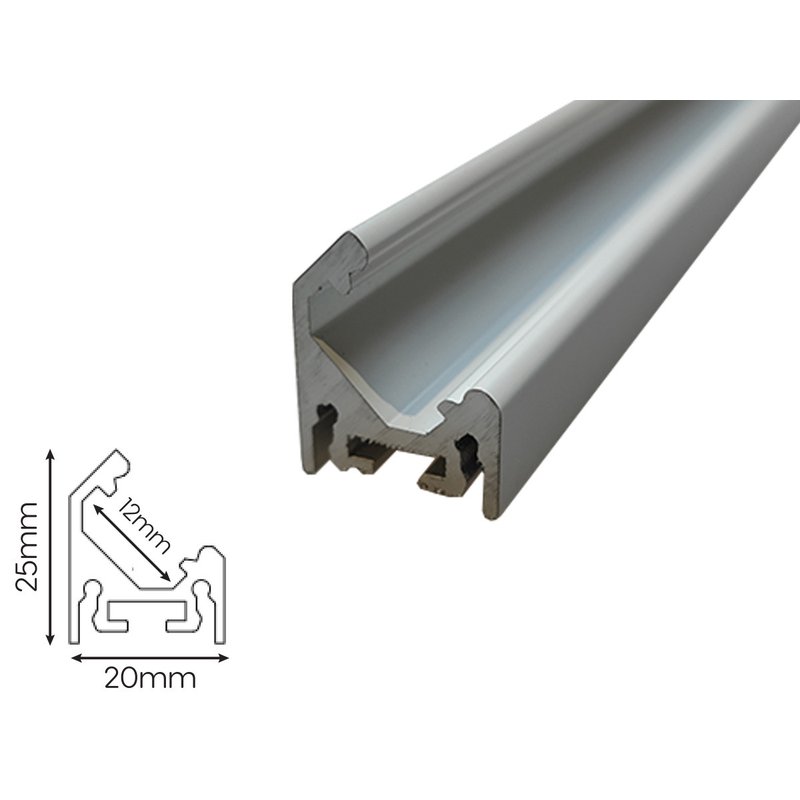 [BAZ2025WM2] 2 Metri Profilo Barra Alluminio Da Parete Illuminazione Angolare 20X25mm Interno 12mm Bianco