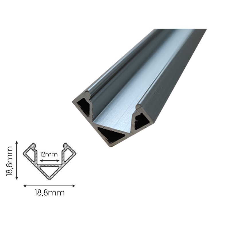 [BAZ1919M3] 3 Metri Profilo Barra Alluminio Angolare 45 Gradi 18,8X18,8mm Interno 12mm