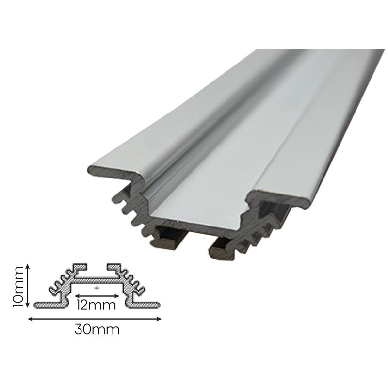 [BAZ3010WM3] 3 Metri Profilo Barra Alluminio Corner Incasso con Molla Bianco 30x10mm Interno 12mm