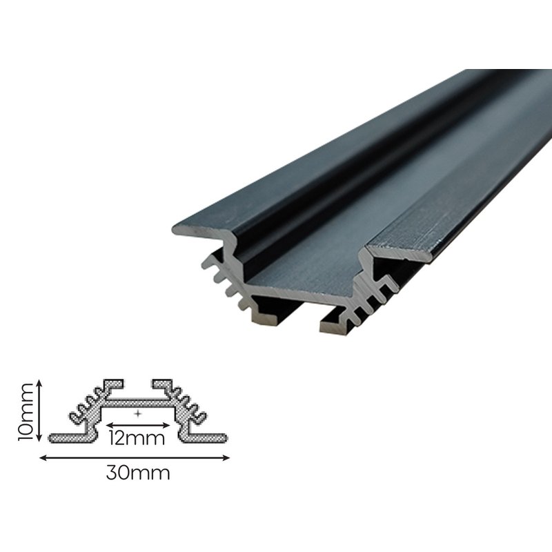[BAZ3010BM3] 3 Metri Profilo Barra Alluminio Corner Incasso con Molla Nero 30x10mm Interno 12mm