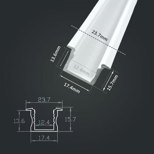 [BAZ2515WM3] 3 Metri Profilo Barra Alluminio Da Incasso Alto e Profondo Colore Bianco 24X15,3mm Interno 13mm