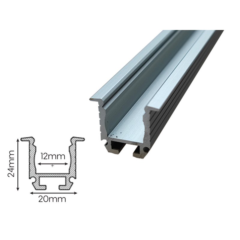 [BAZ2620M3] 3 Metri Profilo Barra Alluminio Incasso con Molla Alto Profondo 24x20mm Interno 12mm