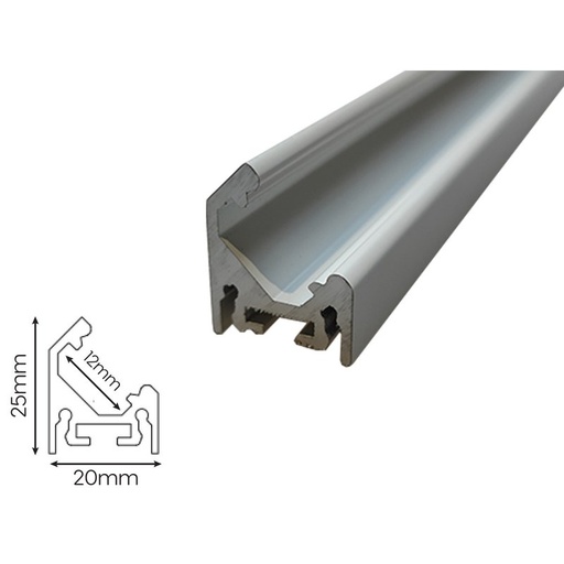 [BAZ2025WM3] 3 Metri Profilo Barra Alluminio Parete Illuminazione Angolare Bianco 20x25mm Interno 12mm