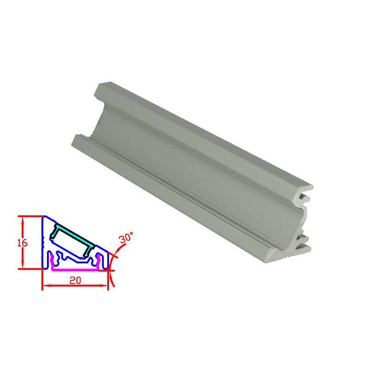 [BA2016M3] 3 Metri Profilo Canalina Barra Alluminio LED Anodizzato Angolare Corner Curva 30° per Strip LED BA3202M3