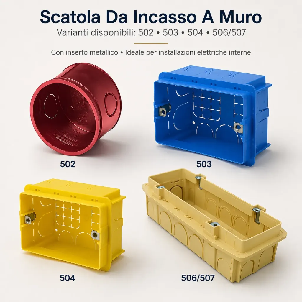 Scatola Da Incasso A Muro 502 503 504 506/507 con inserto metallico, ideale per installazioni elettriche interne