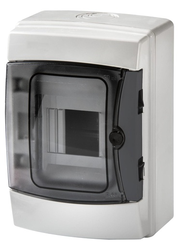 [MME40104] Centralino da parete 4 moduli con portello fumé, grigio RAL 7035, 150x170x100 mm, IP65, ideale per installazioni elettriche interne ed esterne