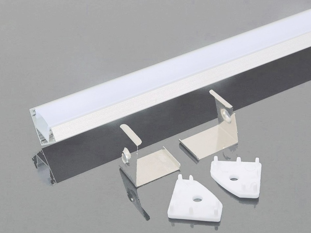 [BAV3364] Profilo Alluminio Angolare Colore Bianco 19X19mm Completo Di Copertura Satinata Tappi Gancio 2 Metri SKU-3364