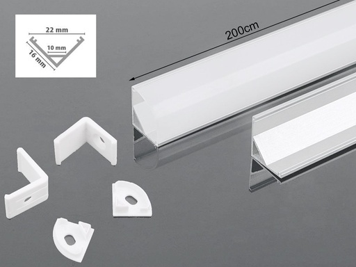 [BAV3369] Profilo Alluminio Angolare Leggera Slim Colore Bianco 15,8X15,8mm Completo Di Copertura Satinata Tappi Gancio 2 Metri SKU-3369