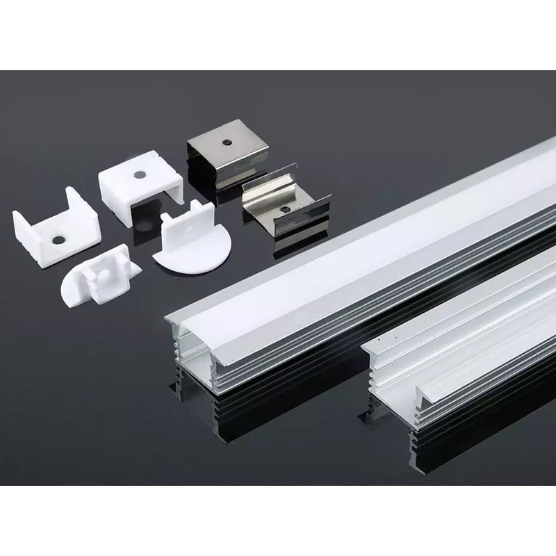 [BAV3357] Profilo Alluminio Da Incasso Alta Profonda 24,5X12,2mm Completo Di Copertura Satinata Tappi Gancio 2 Metri SKU-3357