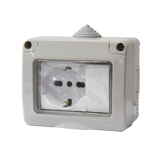 [AP83529] Kit Contenitore Cassetta Elettrica Esterna 1 Presa Schuko Universale +1 Interruttore Con Coperchio Stagno IP55, Montaggio Da Parete Esterno,Omologato IMQ