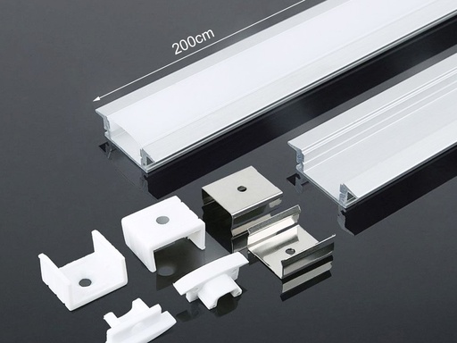 [BAV3368] Profilo Alluminio Da Incasso Per Cartongesso Colore Bianco 24,7X7mm Completo Di Copertura Satinata Tappi Gancio 2 Metri SKU-3368