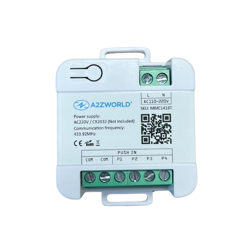 [MMC1418T] A2ZWORLD Trasmettitore RF 433MHz, per LED Dimmer Con Pulsante MMC1418R, Alimentazione con Pile CR2032 e AC220V, Controllo Wireless, IP20