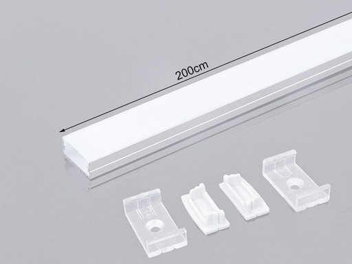 [BAV3367] Profilo Alluminio Larga Colore Bianco 23,5X10mm Per Strip Led 20mm Completo Di Copertura Satinata Tappi Gancio 2 Metri SKU-3367