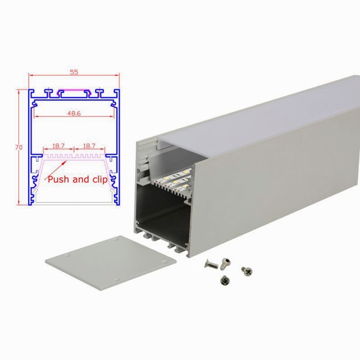 [BAZ5570M3] 3 Metri Profilo Barra Alluminio, Profilo Sospensione/Plafone 55X70mm 