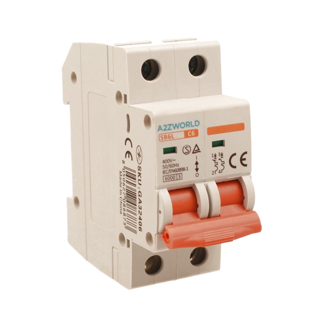 A2ZWORLD MCB Interruttore Magnetotermico Automatico Curva C 2P 2M 6000A AC 400V IP20 SB6L, Corrente Disponibili 6A 10A 16A 20A 25A 32A 40A 50A 63A 