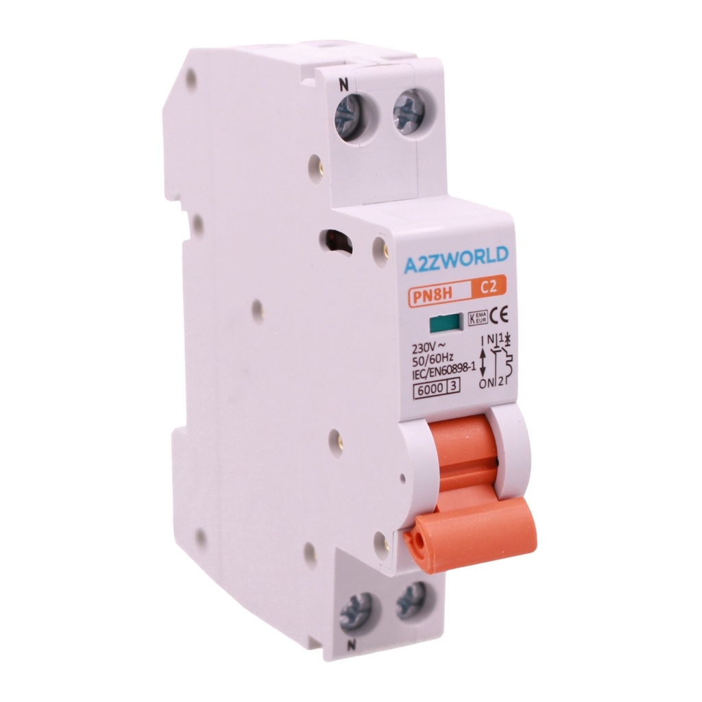 A2ZWORLD MCB Interruttore Magnetotermico Automatico Curva C 1P+N 1M 6000A AC 230V IP20 PN8H, Corrente Disponibili 2A 3A 4A 5A 6A 10A 13A 16A 20A 25A 32A