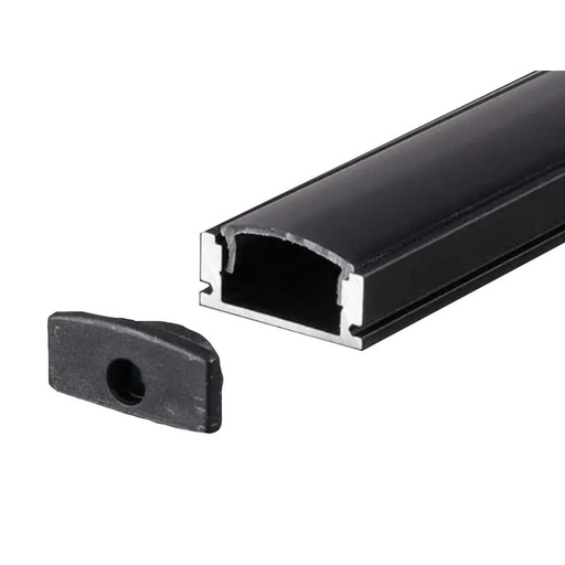 [BAV2873] Profilo Alluminio Standard Colore Nero 17,4X7mm Completo Di Copertura Nera Fume Tappi Gancio 2 Metri SKU-2873