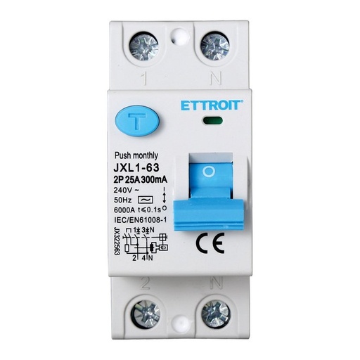 [JX322563] Interruttore Differenziale Puro 2P 25A 6kA 300mA 220V Salvavita Differenziale Occupa 2 Moduli DIN