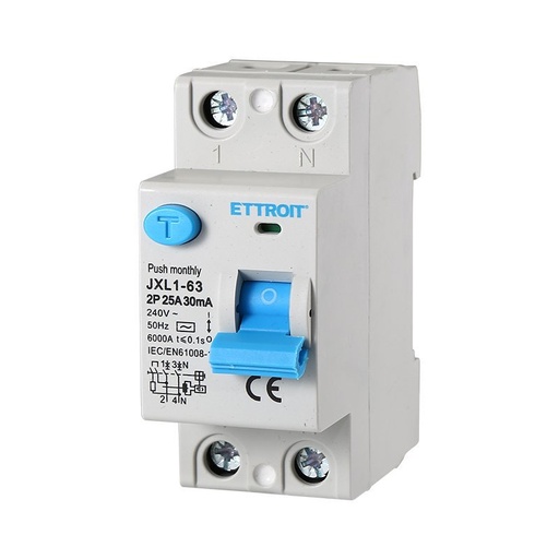 [JX322561] Interruttore Differenziale Puro 2P 25A 6kA 30mA 220V Salvavita Differenziale Occupa 2 Moduli DIN