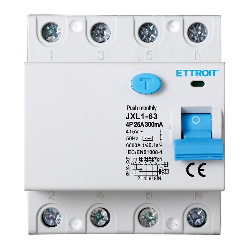 [JX342563] Interruttore Differenziale Puro 4P 25A 6kA 300mA 380V Salvavita Differenziale Occupa 4 Moduli DIN