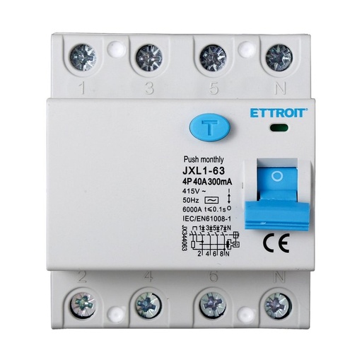 [JX344063] Interruttore Differenziale Puro 4P 40A 6kA 300mA 380V Salvavita Differenziale Occupa 4 Moduli DIN